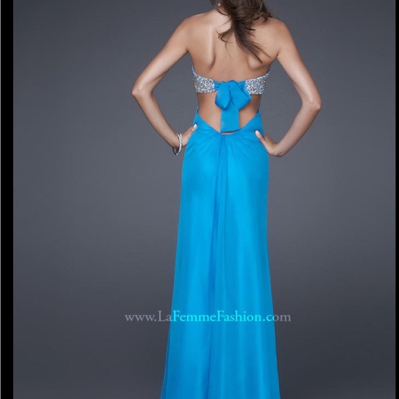 La Femme Women's Blue Evening Dress Turquoise Strapless Size 6 with flaws - Picture 2 of 9